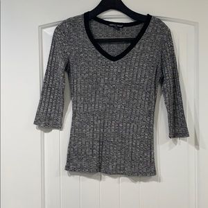 Grey 3/4 Sleeve V-Neck Sweater